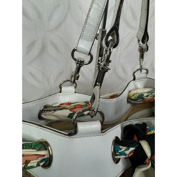 Gucci White Original GG Canvas Positano Tote with Silk Gucci Scarf - Picture 6 of 16